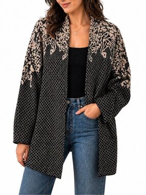 Sioni black & cream open front cardigan